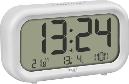 TFA Dostmann 60.2052.02 Quarz Wecker Weiß Alarmzeiten 2 Großes Display, Extra lauter Weckton