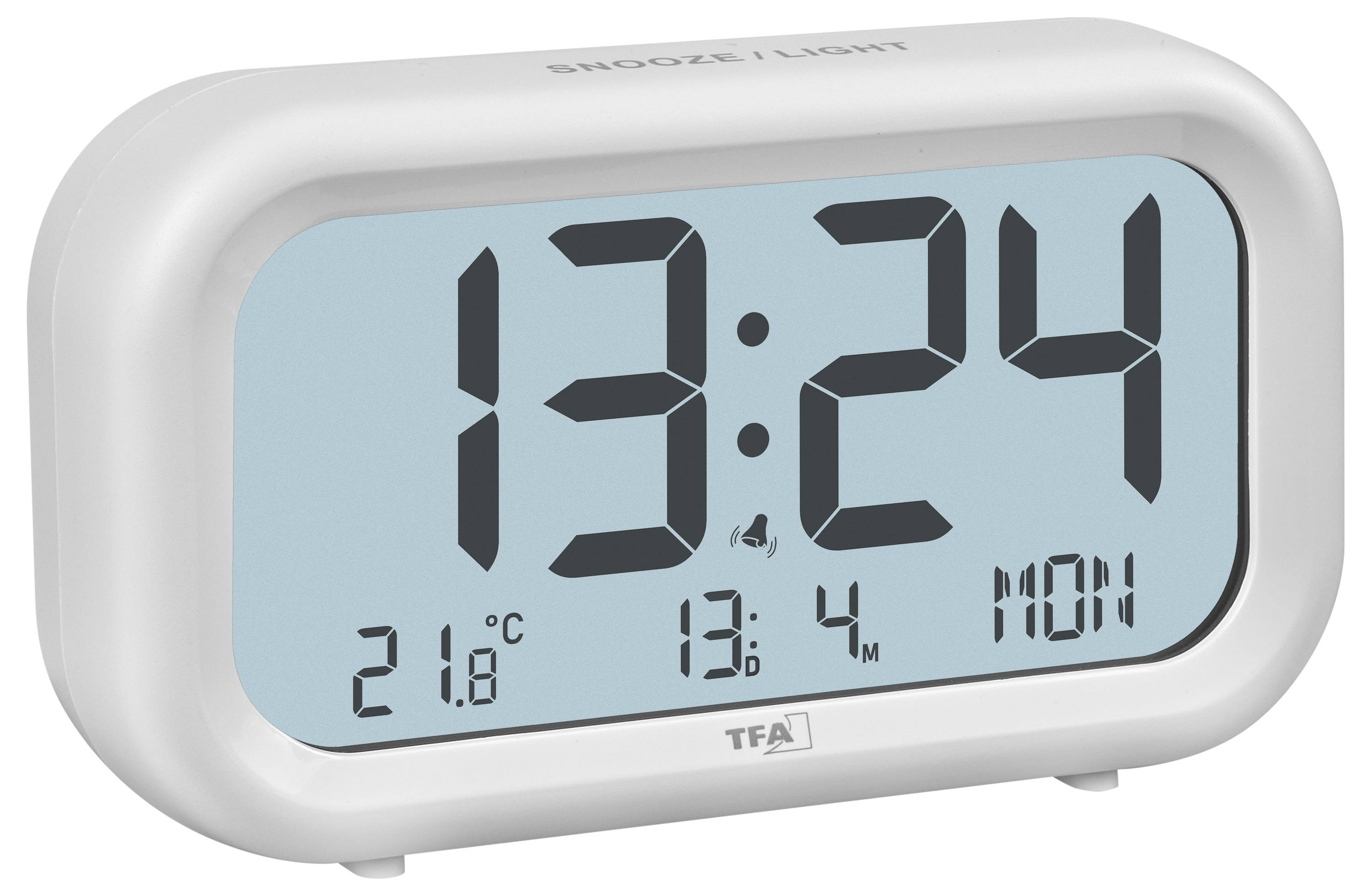 TFA Dostmann 60.2052.02 Quarz Wecker Weiß Alarmzeiten 2 Großes Display, Extra lauter Weckton