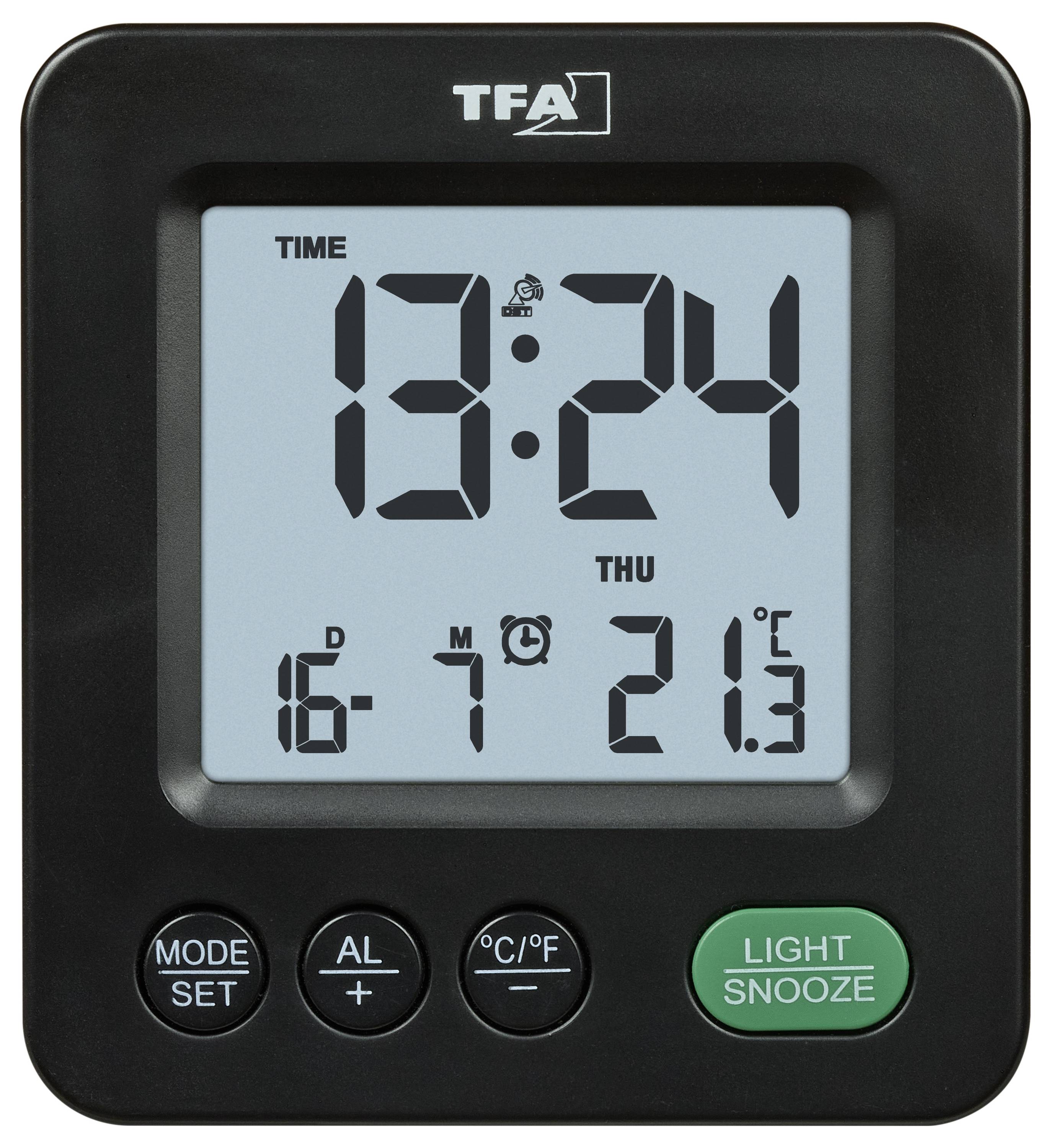 TFA Dostmann 60.2567.01 Funk Wecker Schwarz Alarmzeiten 1