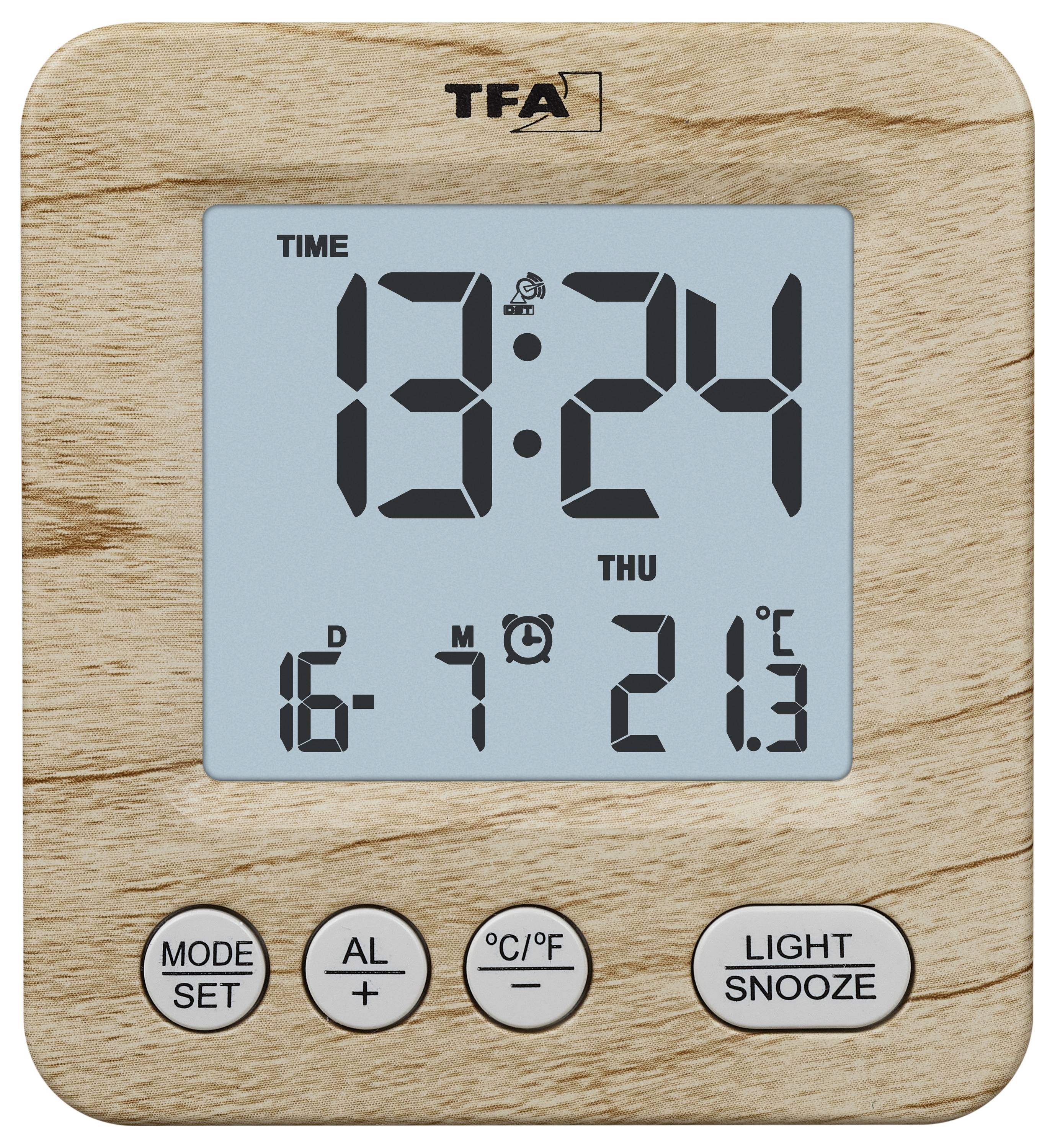 TFA Dostmann 60.2567.08 Funk Wecker Holz, Braun Alarmzeiten 1