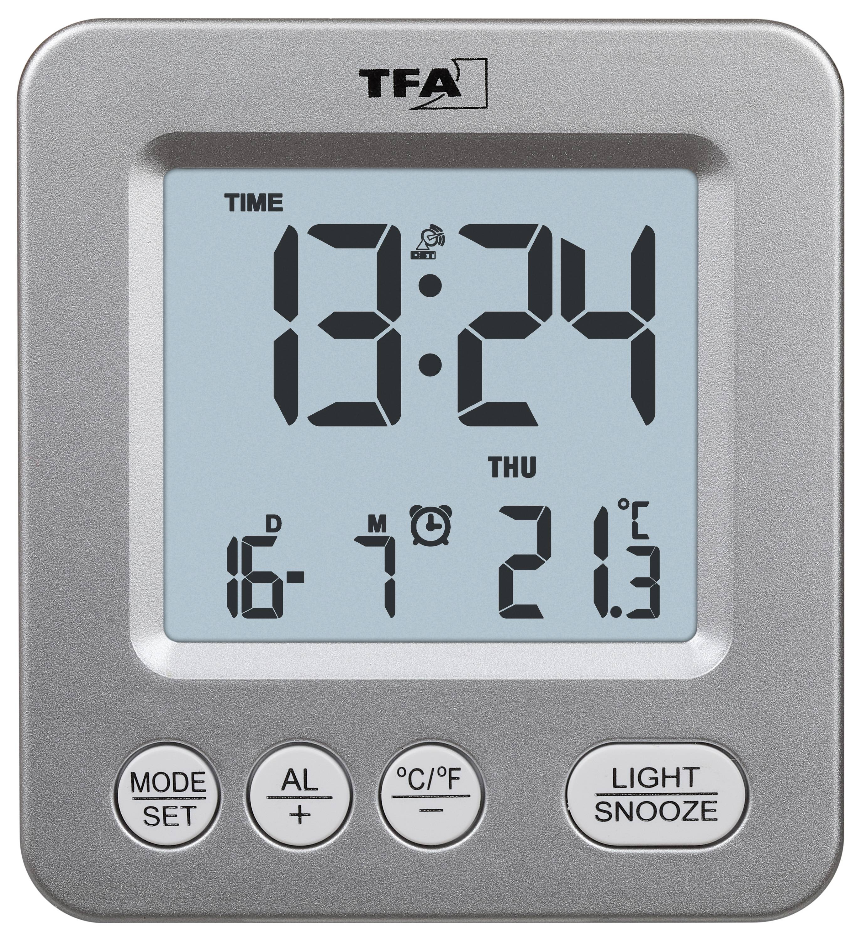 TFA Dostmann 60.2567.54 Funk Wecker Silber Alarmzeiten 1