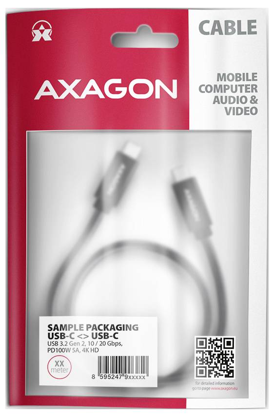 AXAGON USB-C® Kabel USB 3.2 Gen2x2 USB-C® Stecker 0.5m Schwarz BUCM32-CM05AB