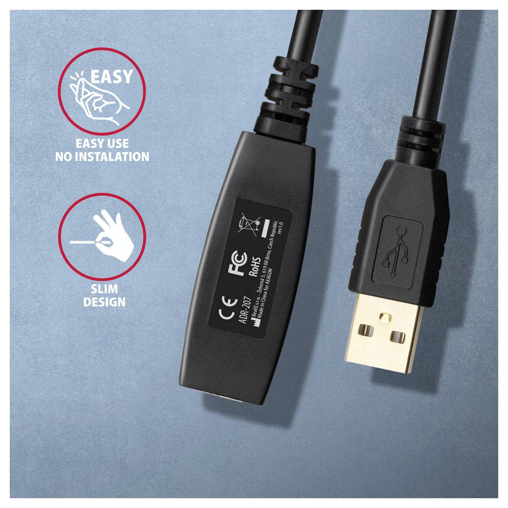 AXAGON USB-Kabel USB 2.0 USB-A Stecker 7.5 m Schwarz ADR-207