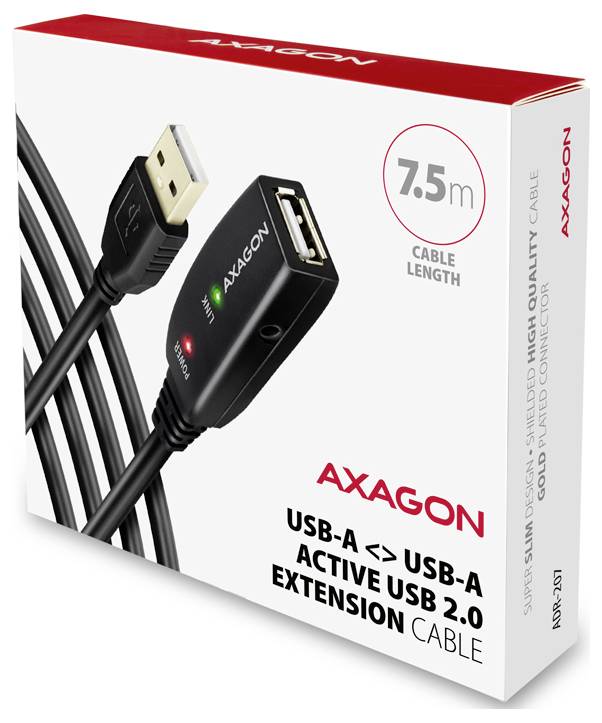 AXAGON USB-Kabel USB 2.0 USB-A Stecker 7.5 m Schwarz ADR-207