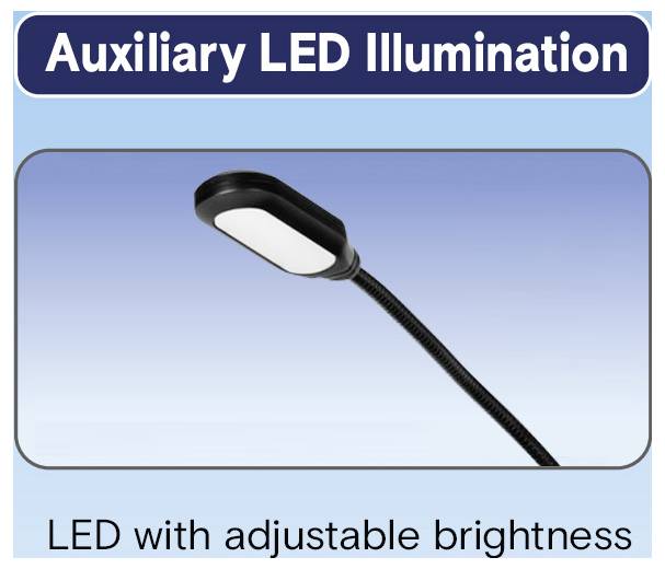 Diagramm einer Hilfslichtleuchte mit einstellbarer Helligkeit, gekennzeichnet mit „Hilfs-LED-Beleuchtung