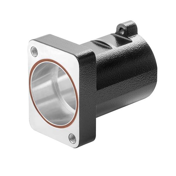Weiße Kabelkupplung mit einem schwarzen Stecker an einem Ende und zwei kleineren weißen Steckern am anderen Ende, wobei mehrfarbige Drähte an jedem Stecker sichtbar sind.