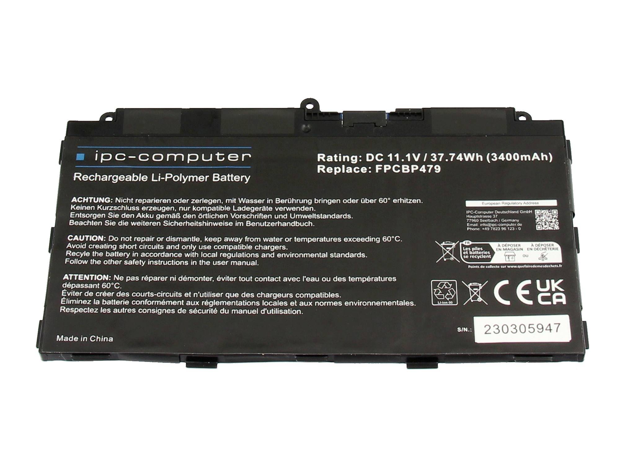 Schwarzes Laptop-Akkupack mit der Bezeichnung „ipc-computer