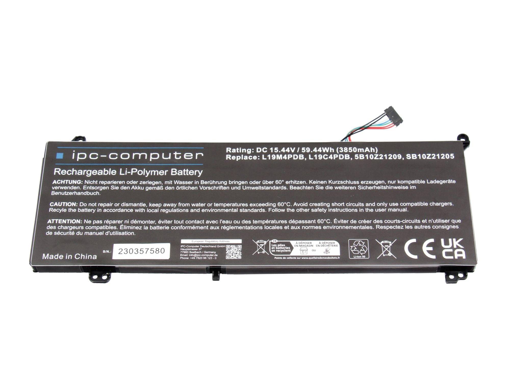 Schwarzes Laptop-Batteriepack mit der Bezeichnung „ipc-computer