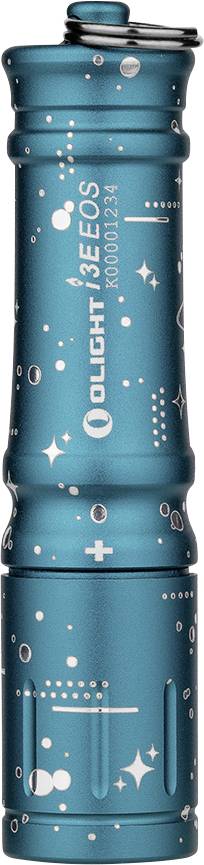 Teal farbige Olight Taschenlampe mit strukturierter Grifffläche, vertikal vor weißem Hintergrund dargestellt.