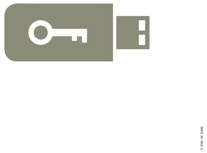 Weißes Schlüsselsymbol auf einem olivgrünem USB-Stick-Symbol, das einen Sicherheitsschlüssel oder ein Authentifizierungsgerät anzeigt.