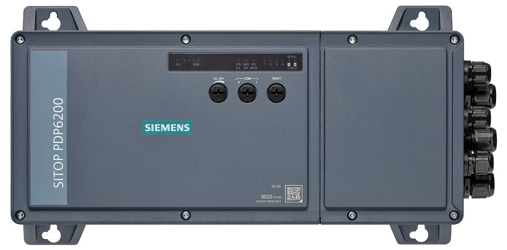 Siemens SITOP PPD6200 Industrielles Stromversorgungsgerät mit Montageklammern und mehreren seitlichen Steckverbindern.