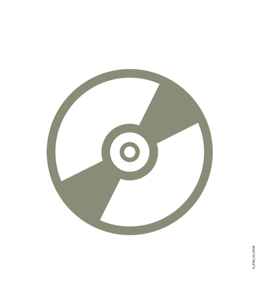 Einfaches monochromes Symbol einer kreisförmigen Scheibe oder CD mit drei keilförmigen Segmenten und einem mittigen Loch auf weißem Hintergrund.