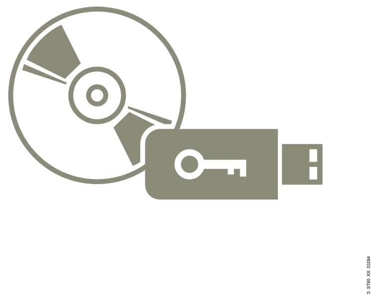 Symbol einer CD/DVD mit einem USB-Stick, der ein Schlüsselsymbol enthält, was auf sichere Speicherung oder verschlüsselte Sicherungsdaten hinweist.