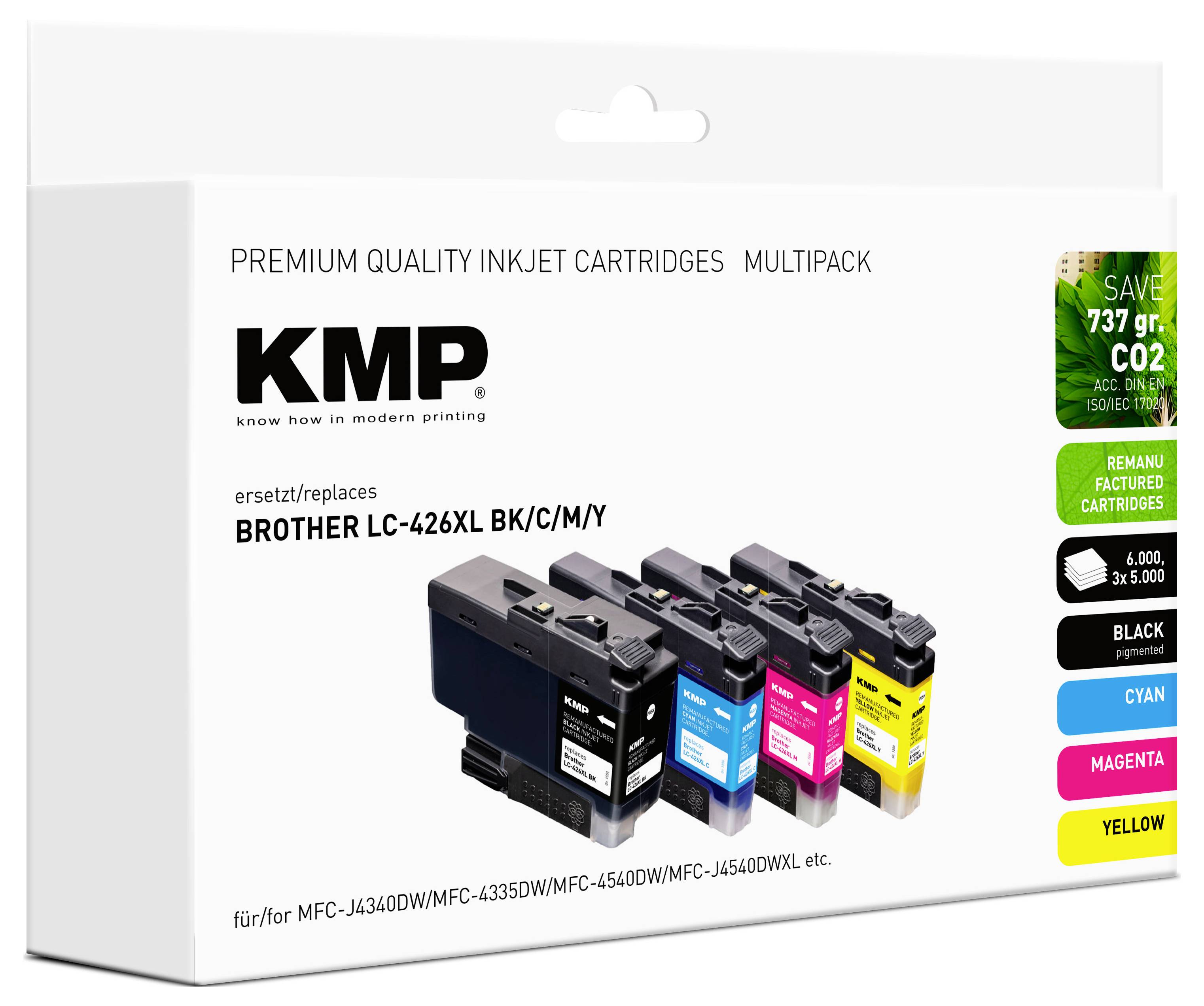 KMP Druckerpatrone ersetzt Brother LC426XLBK, LC426XLC, LC426XLM, LC426XLY Kompatibel Kombi-Pack Schwarz, Cyan, Magenta, Gelb