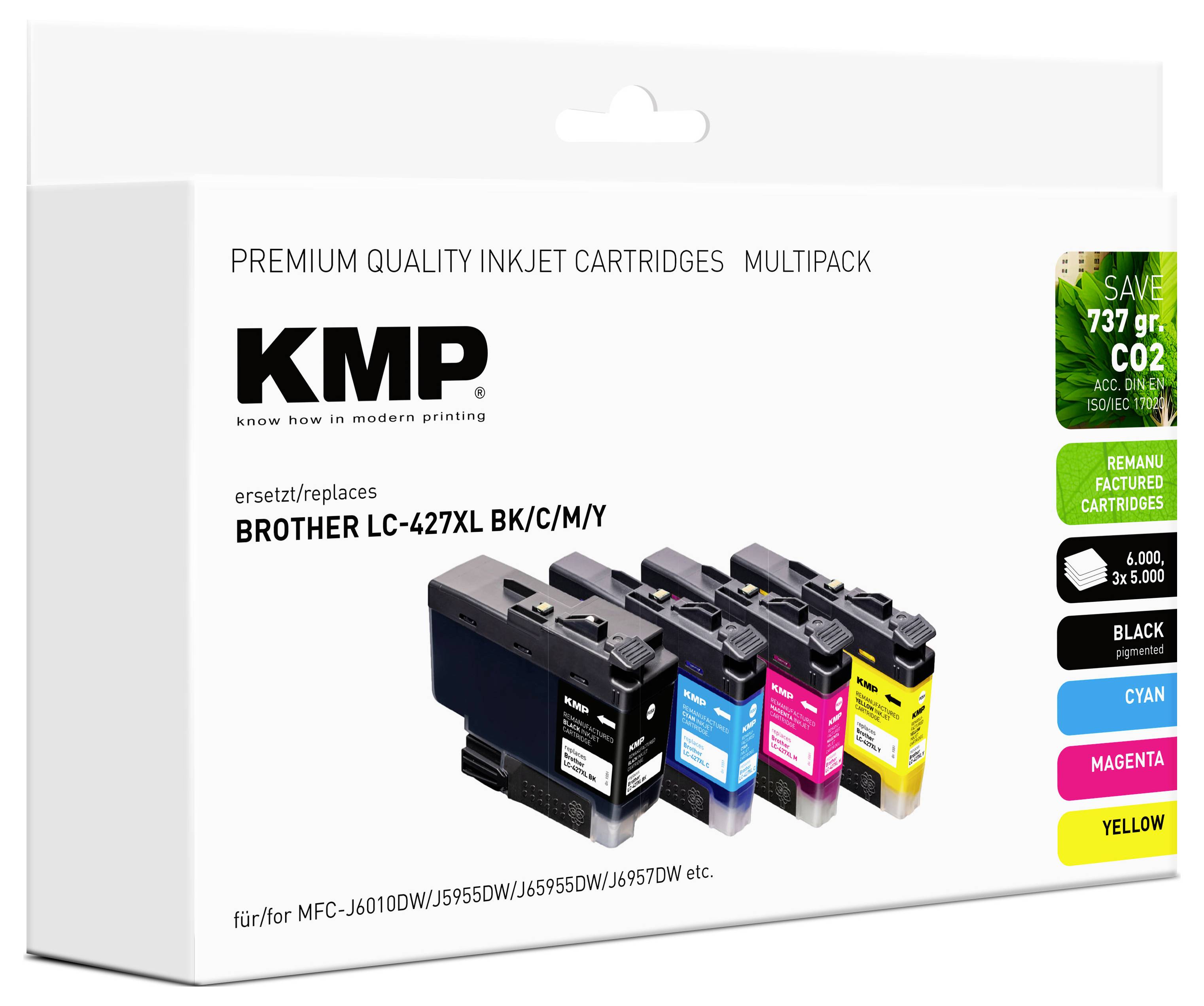 KMP Druckerpatrone ersetzt Brother LC427XLBK, LC427XLC, LC427XLM, LC427XLY Kompatibel Kombi-Pack Schwarz, Gelb, Magenta, Cyan