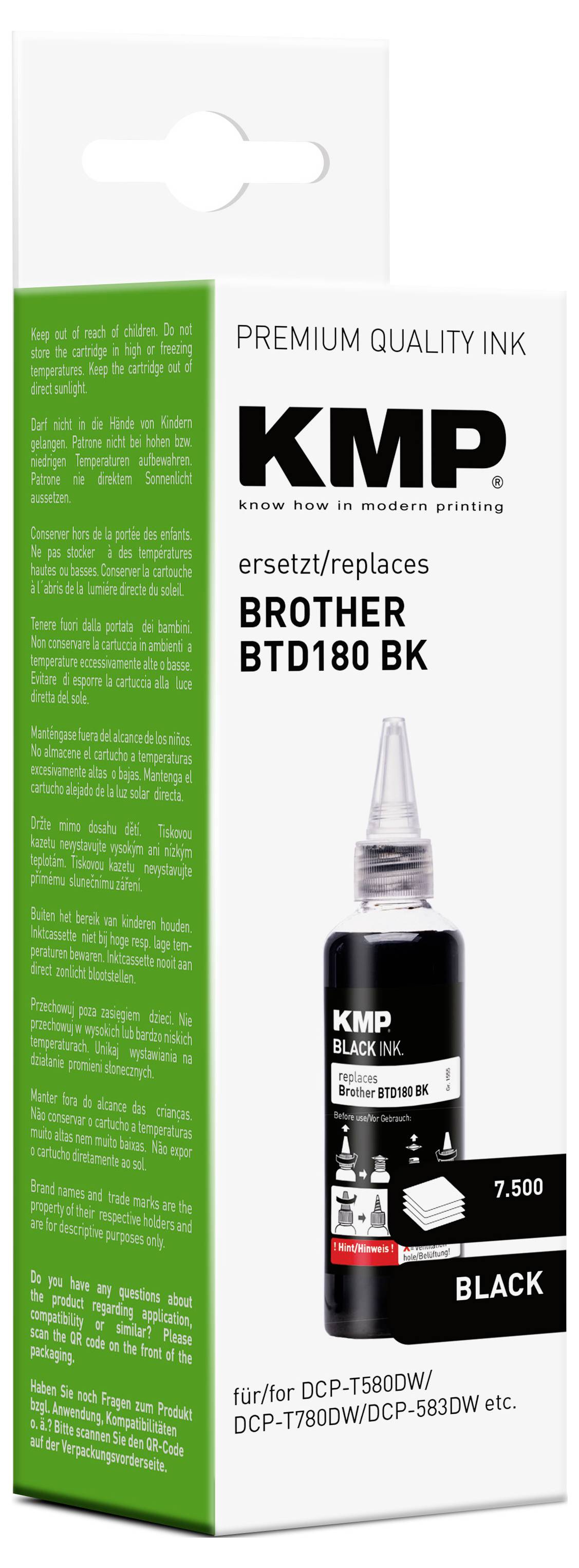 KMP Nachfülltinte ersetzt Brother BTD180BK Kompatibel Schwarz 110ml 1555,0001