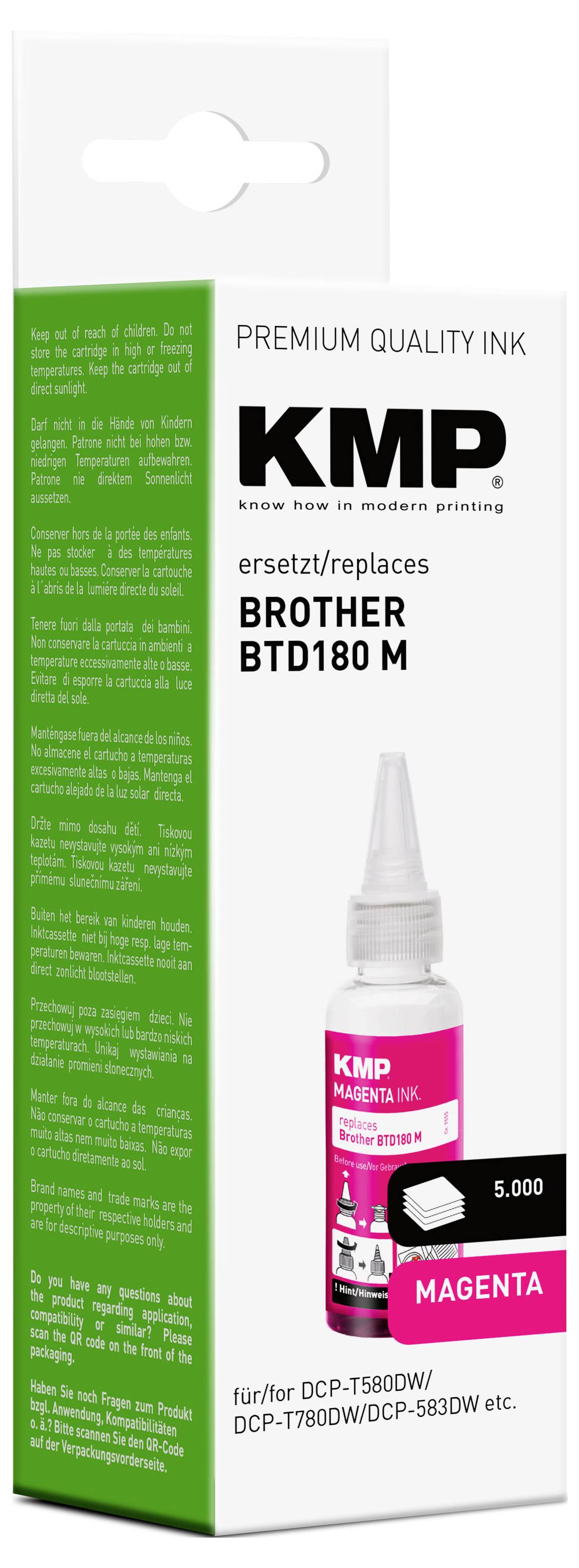 KMP Nachfülltinte ersetzt Brother BTD180M Kompatibel Magenta 50ml 1555,0006