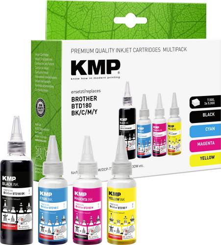 KMP Nachfülltinte ersetzt Brother BTD180BK, BTD180C, BTD180M, BTD180Y Kompatibel Kombi-Pack Schwarz