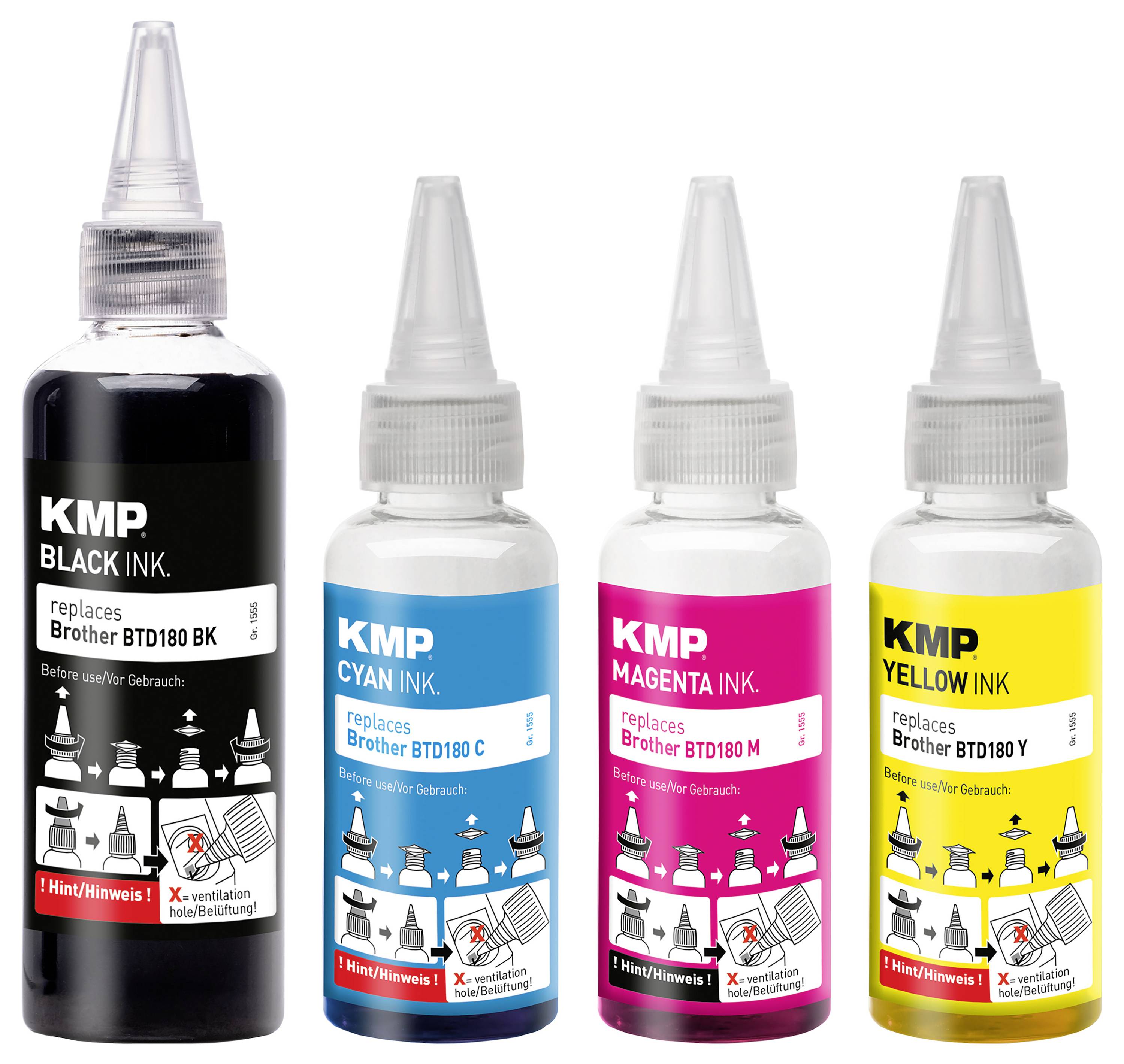 KMP Nachfülltinte ersetzt Brother BTD180BK, BTD180C, BTD180M, BTD180Y Kompatibel Kombi-Pack Schwarz, Cyan, Magenta, Gelb 110 ml
