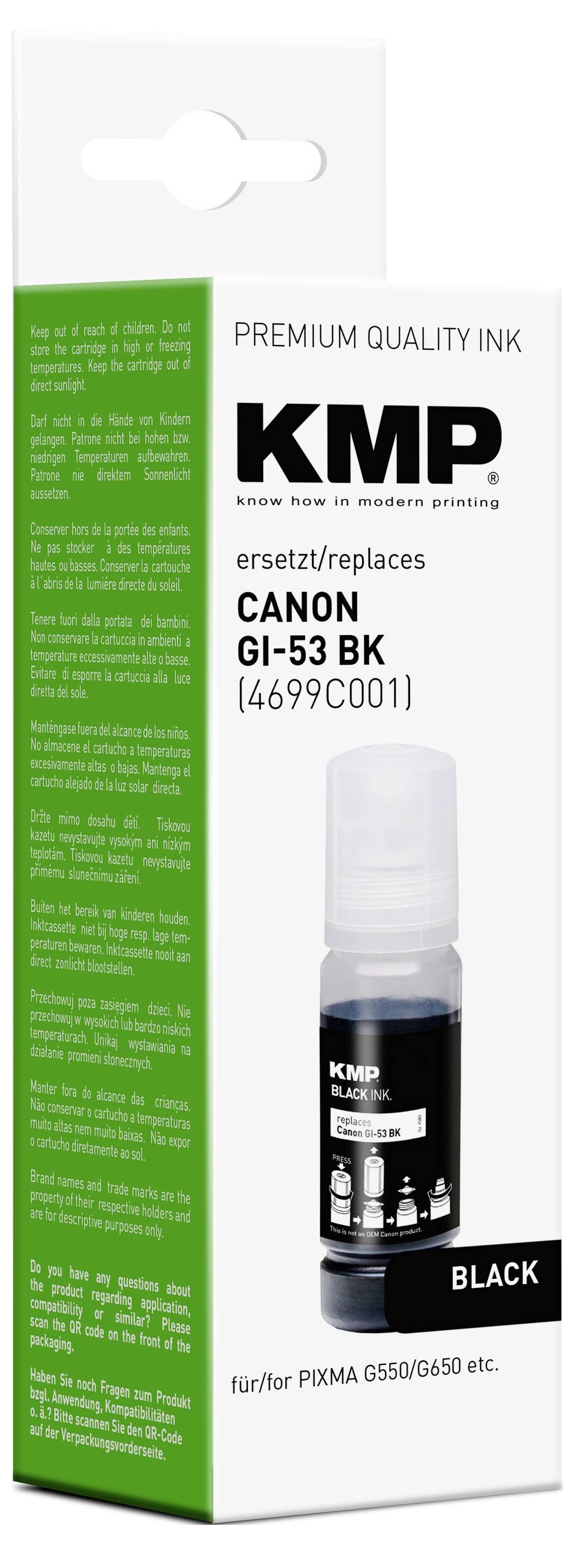 KMP Nachfülltinte ersetzt Canon GI53BK (4699C001) Kompatibel Schwarz 60ml 1583,0001