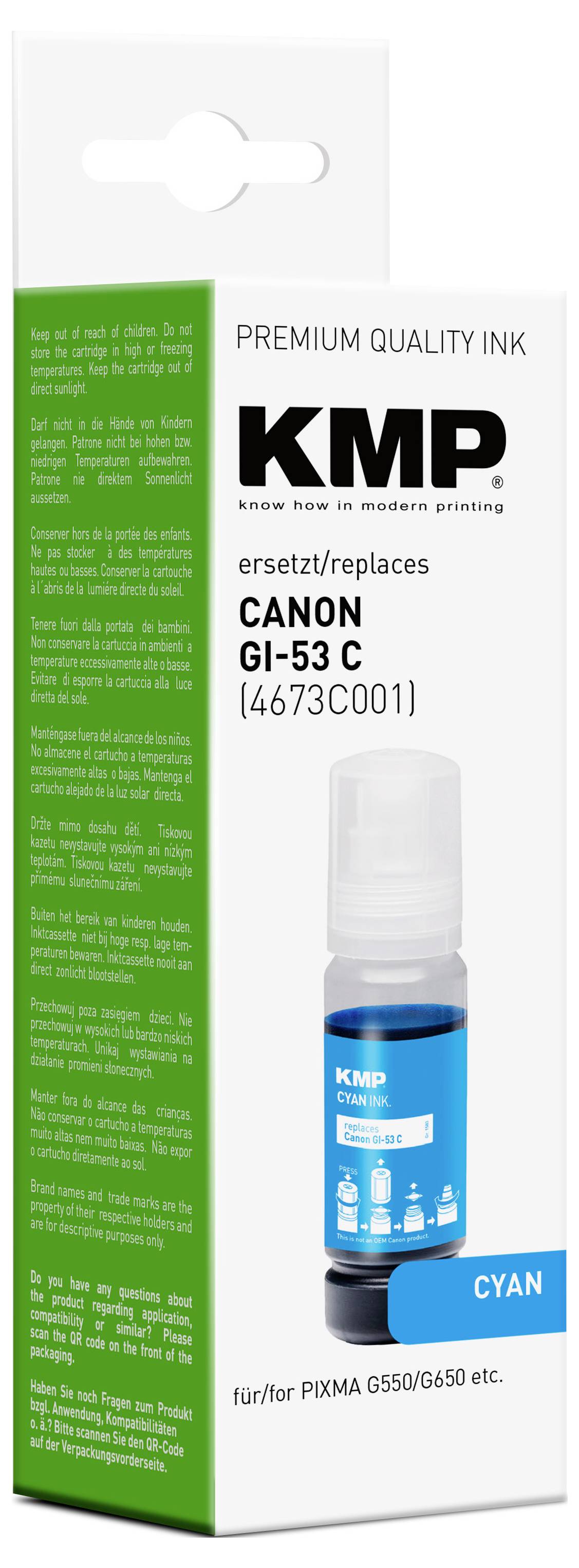 KMP Nachfülltinte ersetzt Canon GI53C (4673C001) Kompatibel Cyan 60ml 1583,0003