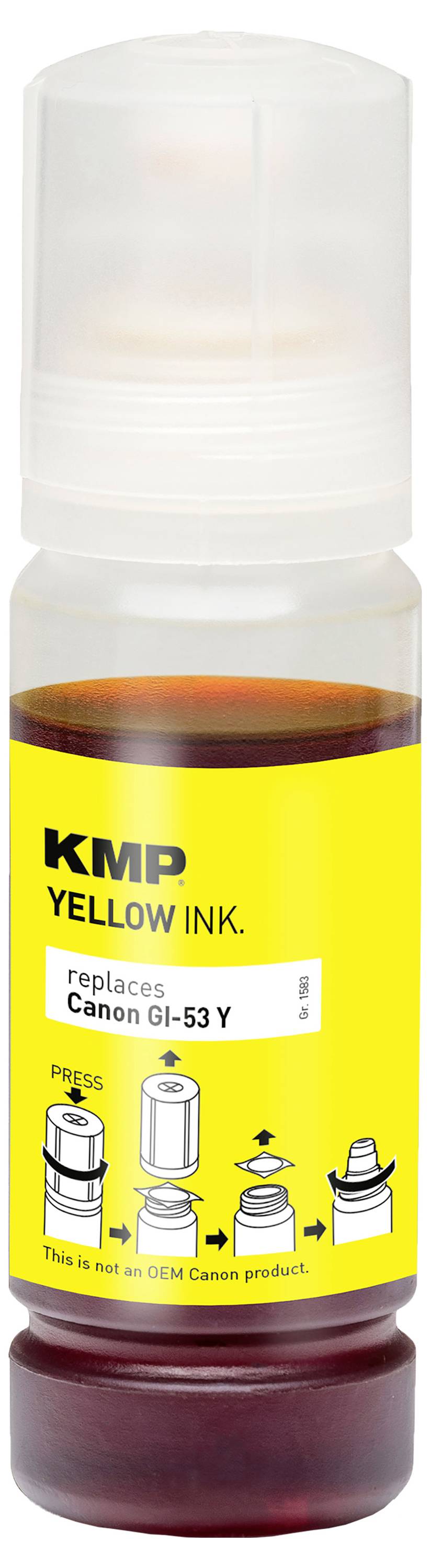 KMP Nachfülltinte ersetzt Canon GI53Y (4690C001) Kompatibel Gelb 60ml 1583,0009