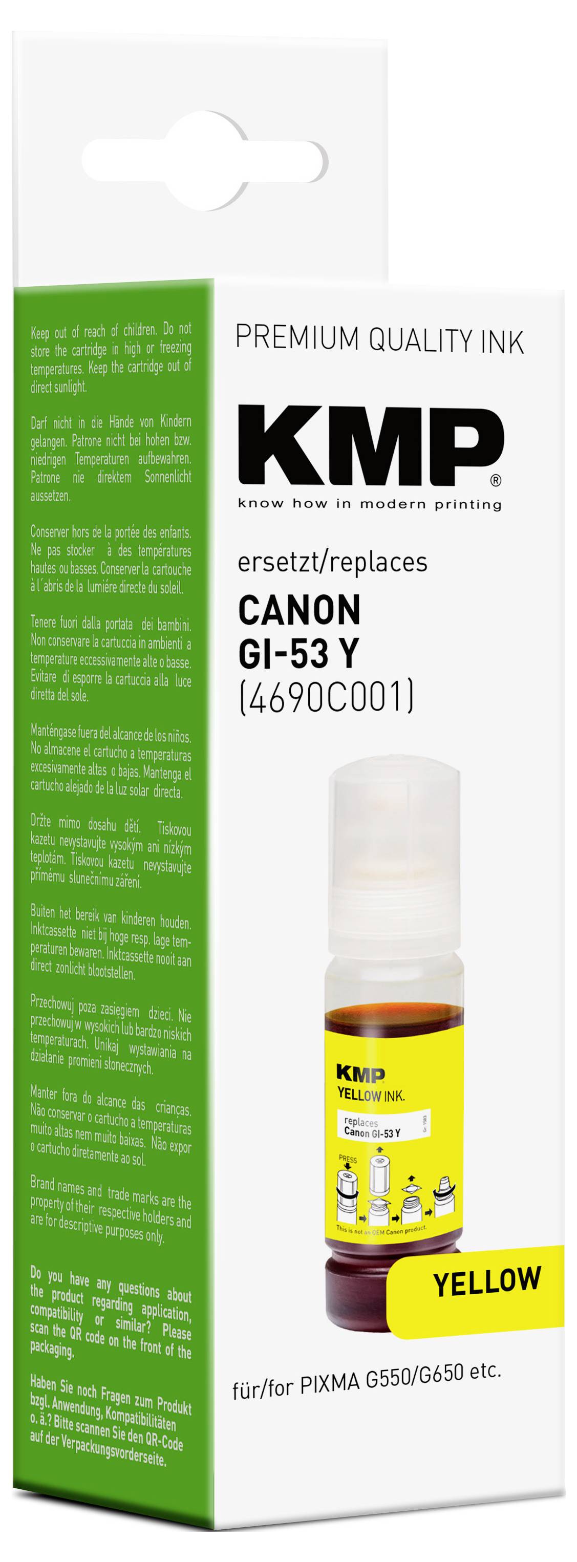 KMP Nachfülltinte ersetzt Canon GI53Y (4690C001) Kompatibel Gelb 60ml 1583,0009