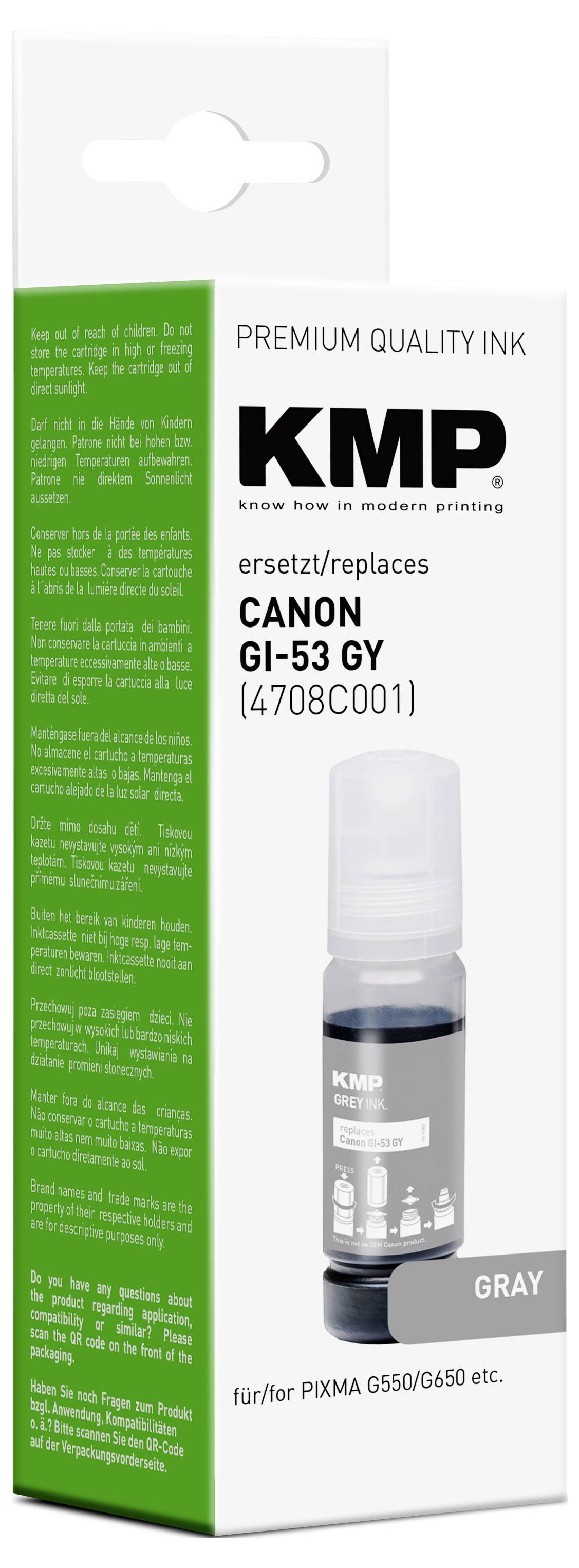 KMP Nachfülltinte ersetzt Canon GI53GY (4708C001) Kompatibel Grau 60ml 1583,0041