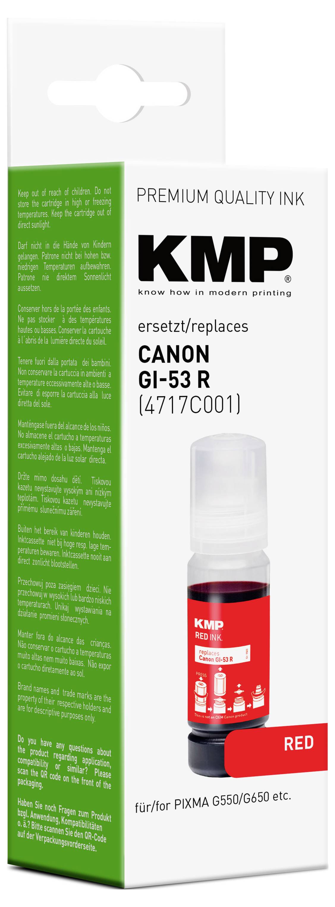KMP Nachfülltinte ersetzt Canon GI53R (4717C001) Kompatibel Rot 60ml 1583,0007