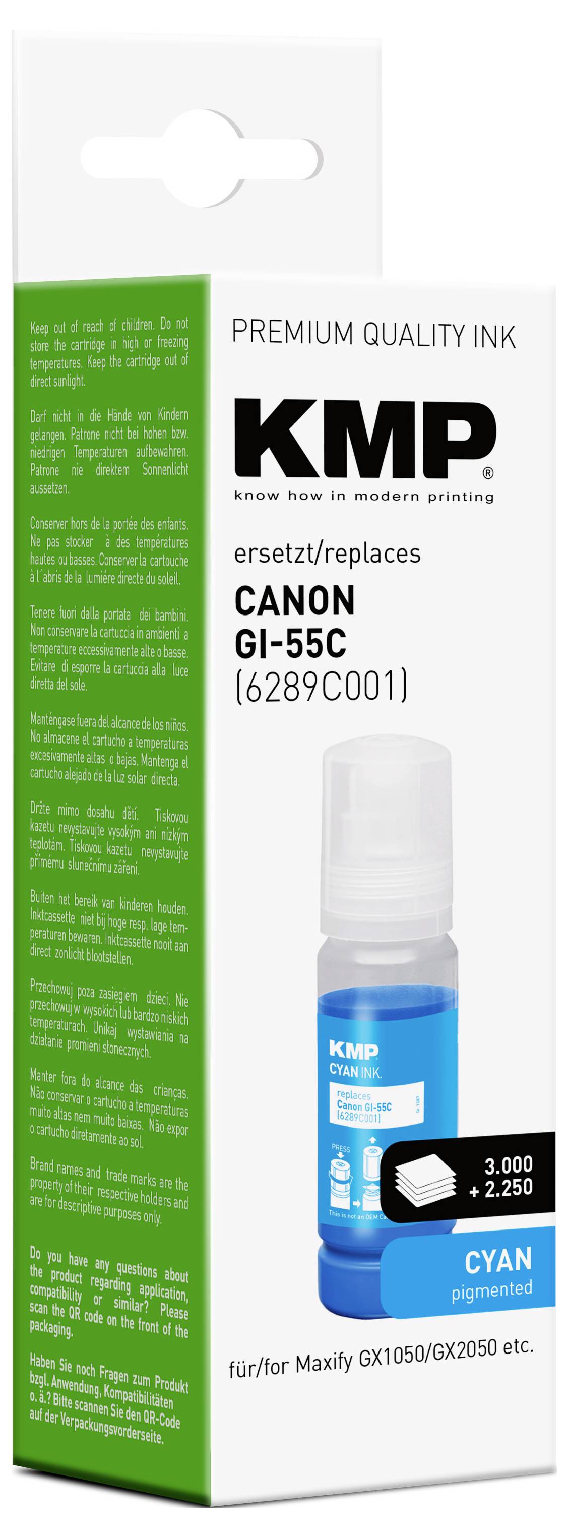 KMP Nachfülltinte ersetzt Canon GI55C (6289C001) Kompatibel Cyan 70ml 1587,5003