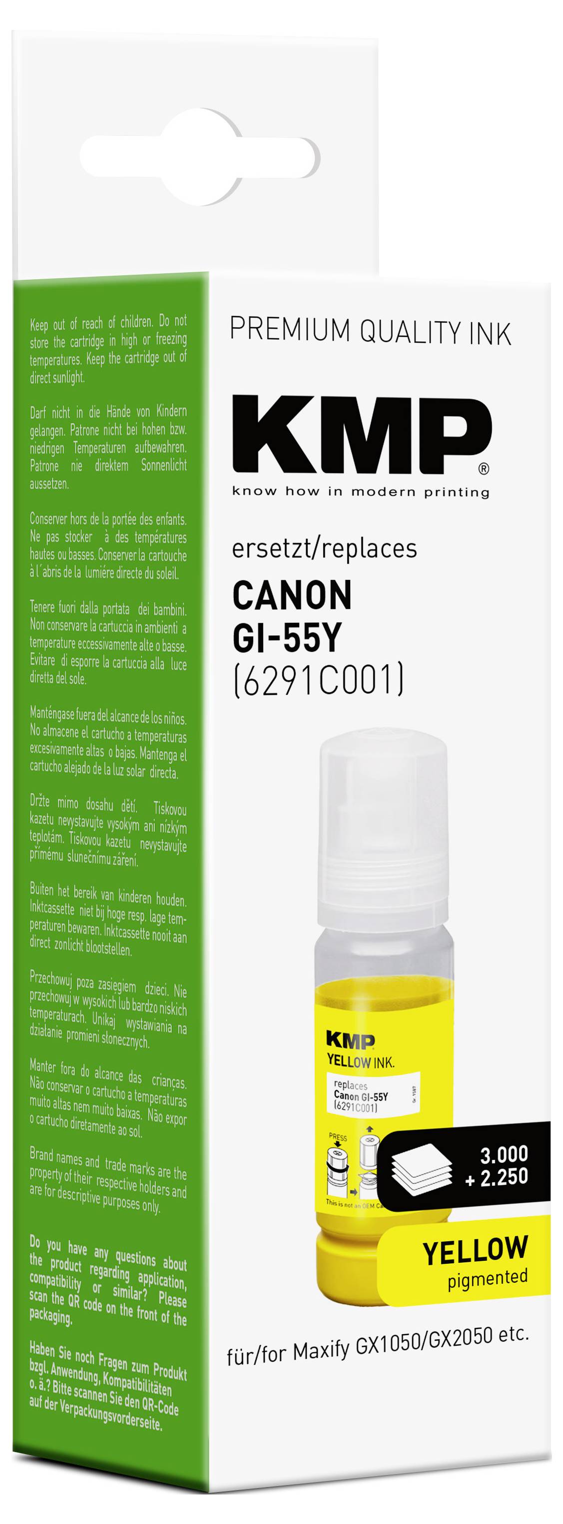 KMP Nachfülltinte ersetzt Canon GI55Y (6291C001) Kompatibel Gelb 70ml 1587,5009