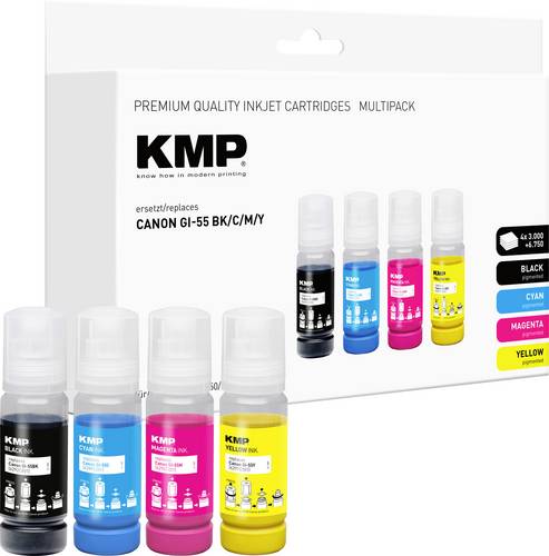 KMP Nachfülltinte ersetzt Canon GI55BK (6292C001), GI55C (6289C001), GI55M (6290C001), GI55Y