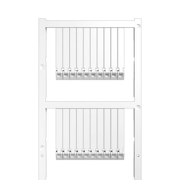 Weiße Wandplatte mit zwei übereinander angeordneten Mehrfach-Netzwerk-Buchsenpaneelen, die jeweils acht Ethernet-ähnliche Anschlüsse zeigen.