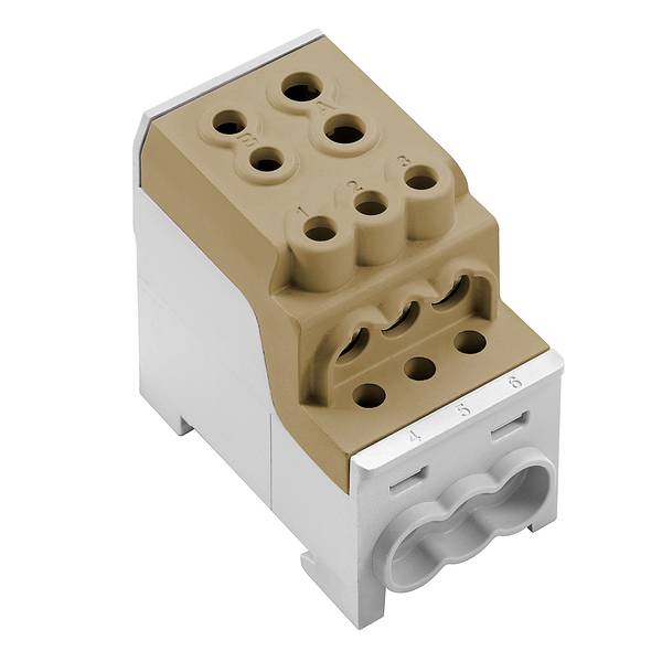 Dreipoliger Steckklemmenadapter mit beigem Aufsatz und grauem Sockel, gezeigt auf weißem Hintergrund.