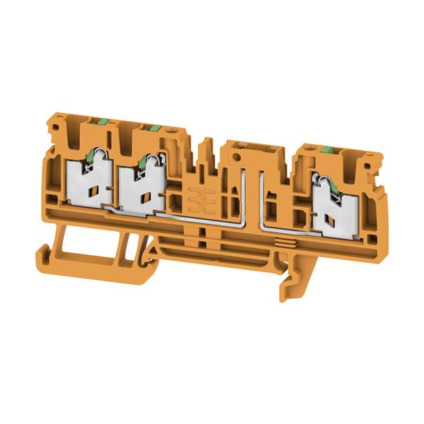 Orangenes Elektroterminalblock mit drei Federklemm-Steckverbindern in Schnittansicht