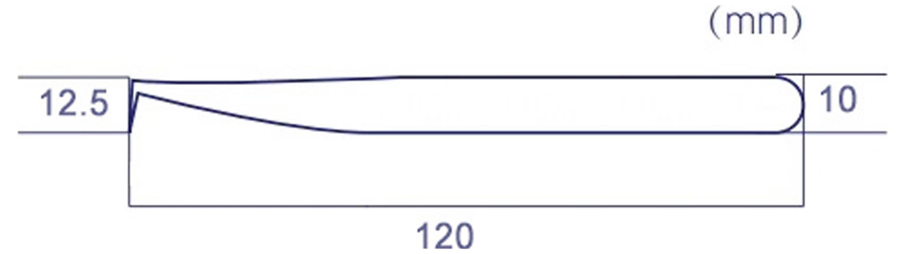 Technische Zeichnung eines horizontalen Schlitzes: 120 mm lang und 12,5 mm hoch, mit einer 10 mm Abmessung am rechten Ende.