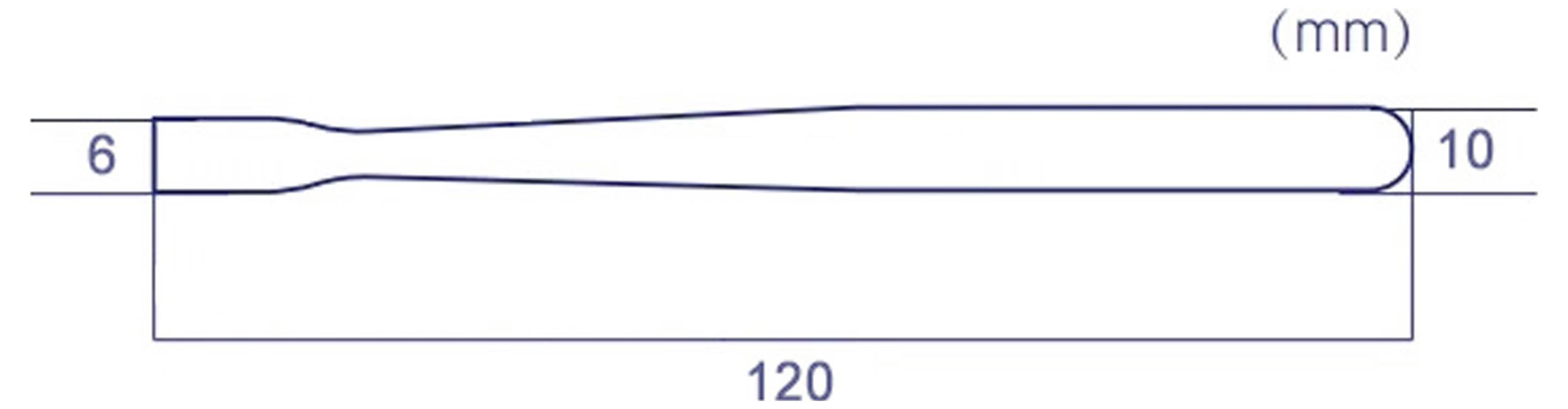 Technische Zeichnung eines rechteckigen Teils mit abgerundetem rechten Ende, gekennzeichnet mit 120 mm Länge, 6 mm Höhe auf der linken Seite und 10 mm Höhe auf der rechten Seite.