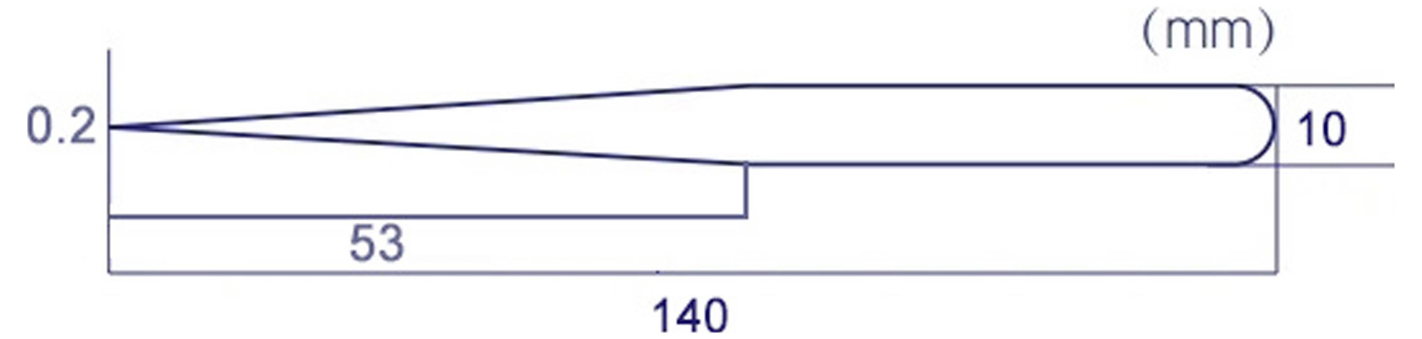 Technische Maßzeichnung eines konischen Zylinderbauteils mit einer Gesamtlänge von 140 mm, einem 53 mm großen Segment, einer Toleranz von 0,2 mm und einem Enddurchmesser von 10 mm.