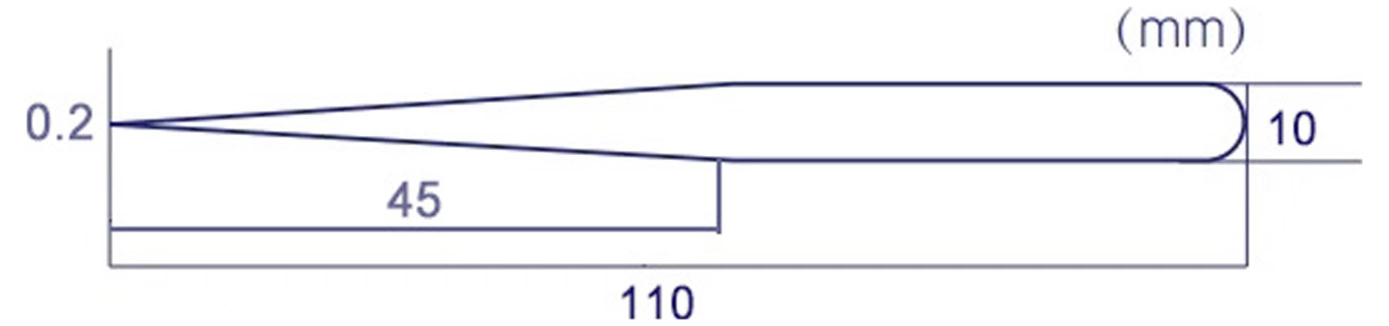 Konstruktionszeichnung eines konischen zylindrischen Teils mit den Maßen 110 mm Gesamtlänge, 45 mm Abschnittslänge, 10 mm Enddurchmesser und 0,2 mm Konizität.