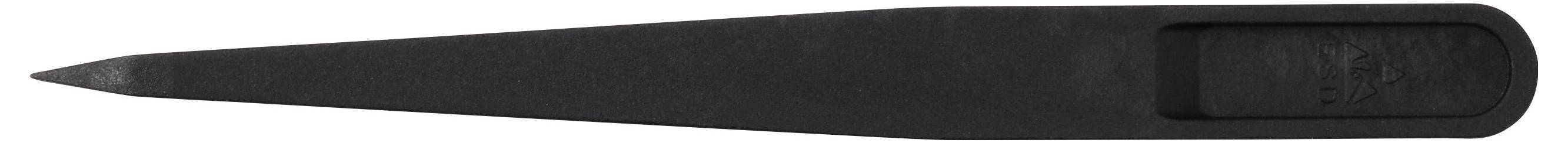 Ein schwarzes Küchenmesser mit einer langen spitzen Klinge und abgerundetem Griff, gezeigt in Seitenansicht auf weißem Hintergrund.