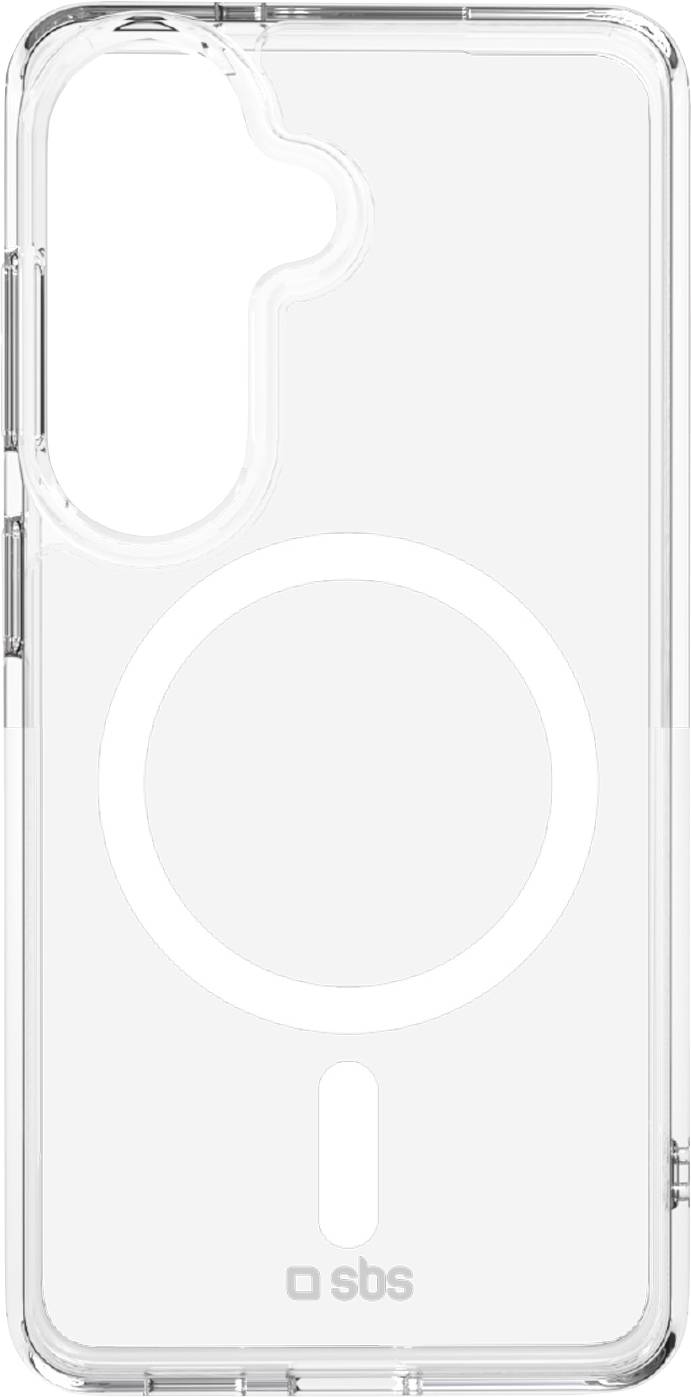Durchsichtige klare Smartphone-Schutzhülle mit großem Kameraausschnitt und zentriertem MagSafe-ähnlichem Ring, mit der Marke 