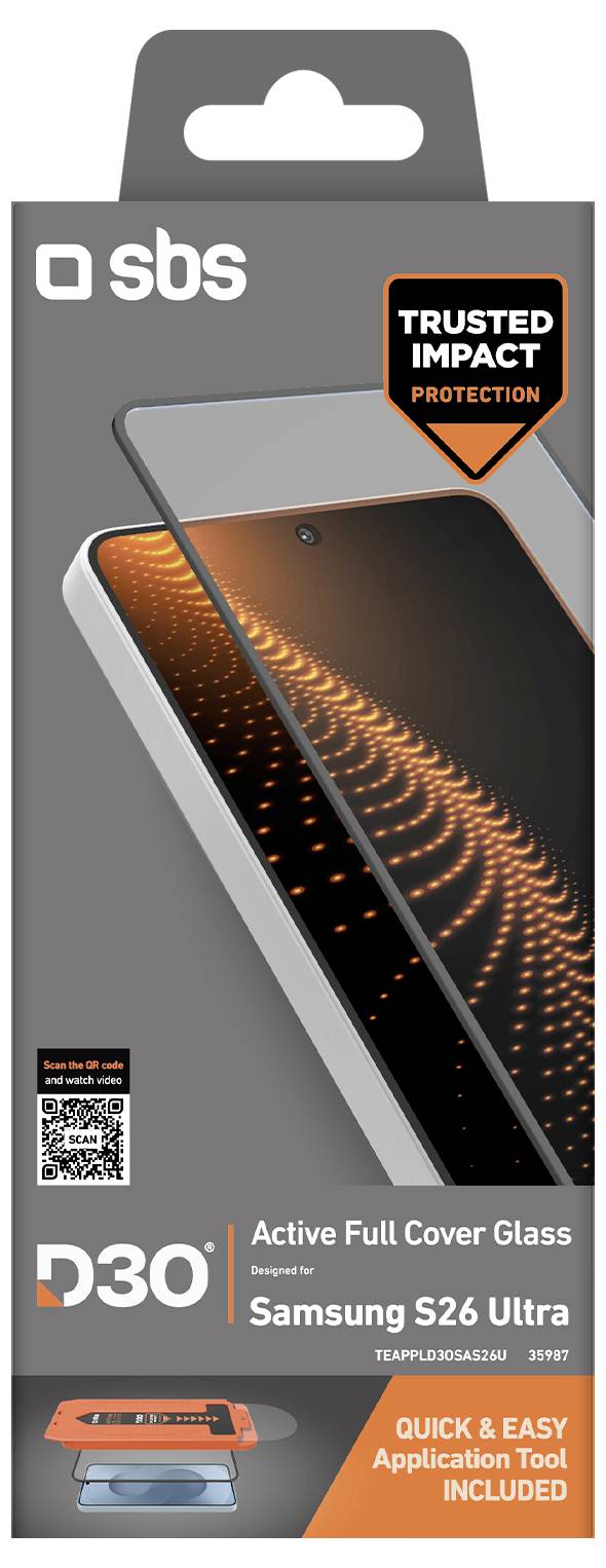 SBS gehärtete Glasschutzfolie für Samsung S26 Ultra, mit der Bezeichnung „Vertrauenswürdiger Aufprallschutz