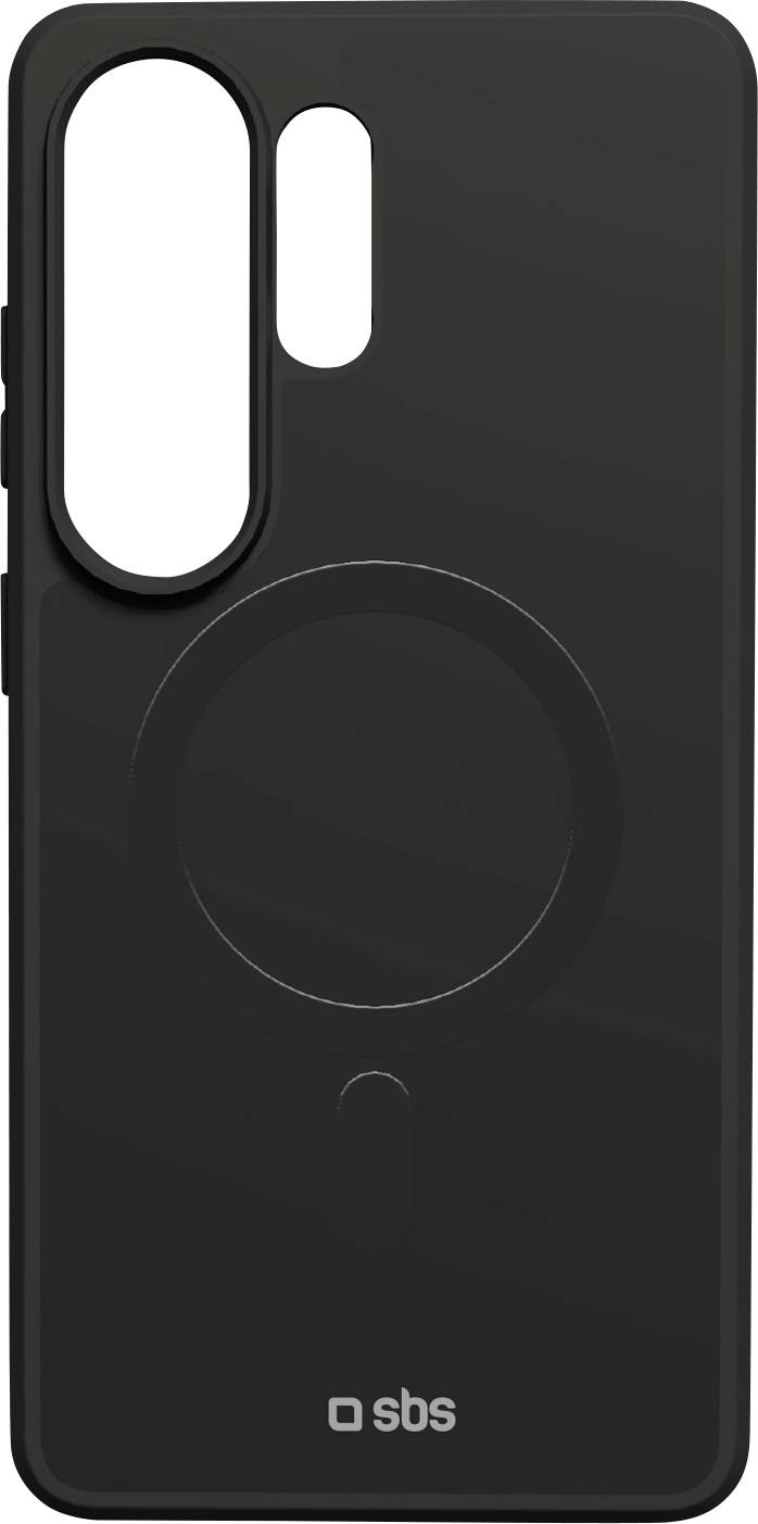 Schwarze Smartphone-Hülle mit drei hinteren Kamera-Aussparungen, zentriertem MagSafe-ähnlichem Ring und 