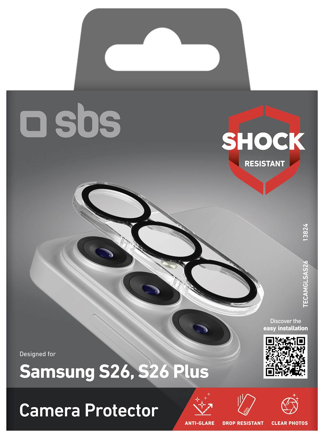SBS stoßfester Kameraschutz für Samsung S26 und S26 Plus, mit Blendschutz, sturzsicher, klare Fotos Funktionen und QR-Code
