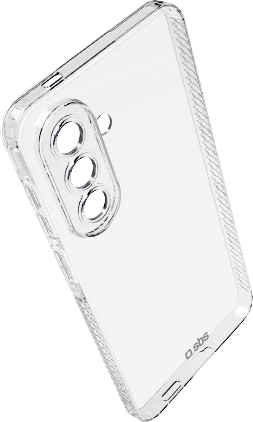 Transparente Schutzhülle für Smartphones mit erhöhtem dreifachem Kamera-Ausschnitt, gezeigt auf weißem Hintergrund.