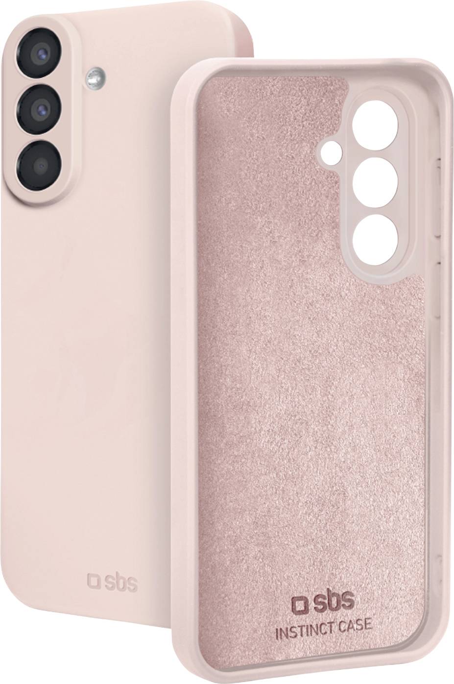 Rosa Smartphone-Schutzhülle von vorne und von hinten gezeigt, mit Kameraaussparungen und SBS-