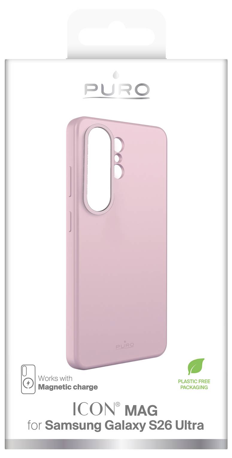 Produktverpackung für PURO LIGHTFEEL iPhone 17 Pro Hülle, die eine durchsichtige blaue MagSafe-kompatible Hülle auf einem Telefon zeigt, mit der Aufschrift „Funktioniert mit MagSafe-Technologie