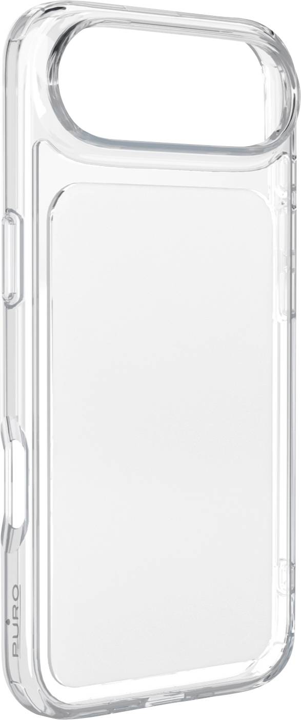 Transparente Schutzhülle für Telefon mit erhöhten Kanten und transparenter Rückseite, gezeigt in einer einfachen Produktansicht.