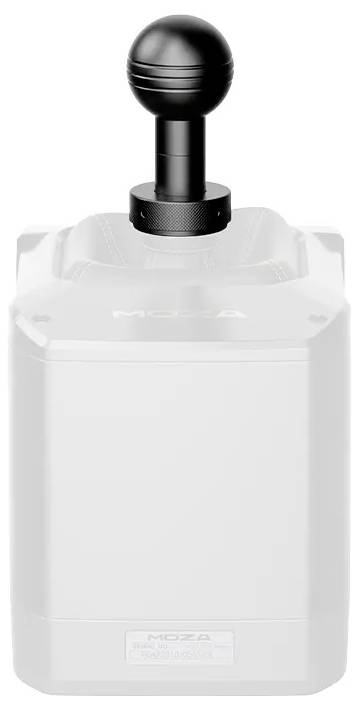 Schwarzer Joystick auf einem weißen MOZA-Gerätegehäuse montiert, in einer produktstilgerechten Vorderansicht vor einem einfarbigen Hintergrund gezeigt.
