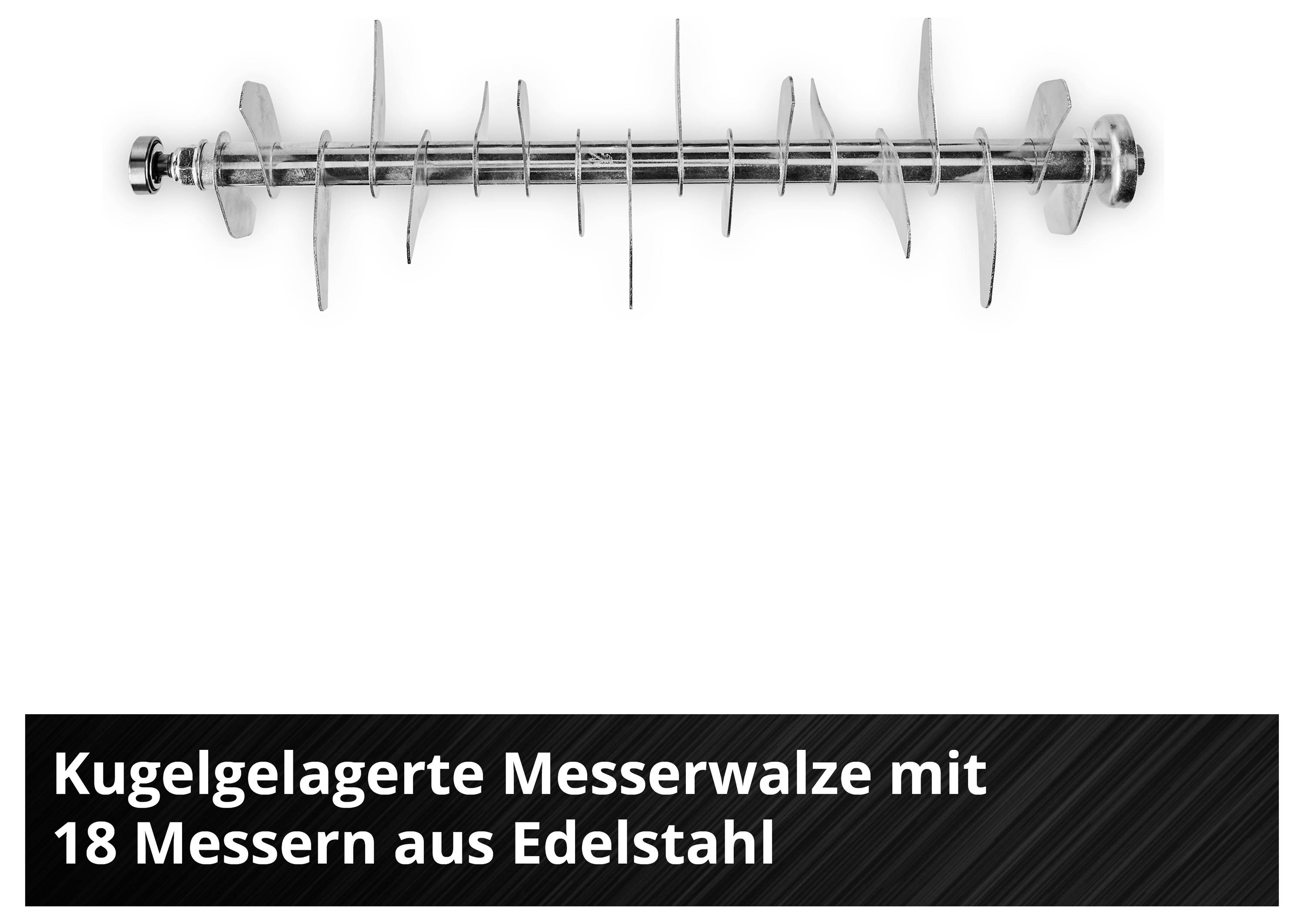Kugellager-Messerwalze aus Edelstahl mit 18 Messern, als Produktbild dargestellt.